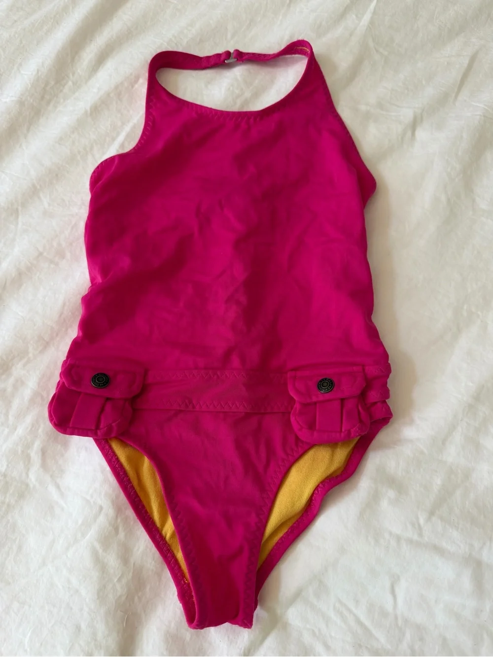 Ralph Lauren Girls' Hot Pink Halter One-Piece with Pocket Tabs